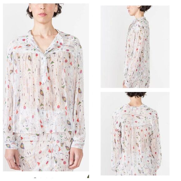 Isabel Marant Etoile 100% Silk Emana Blouse Long Sleeve Ruffled FR 38 US6 Multi - Picture 1 of 14